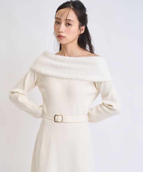 NOELA（ノエラ） ワンピース フェザートリム配色ドッキングワンピース