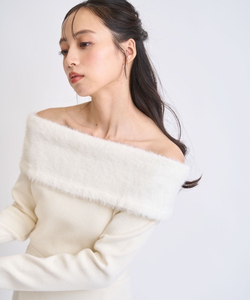 NOELA（ノエラ） ワンピース フェザートリム配色ドッキングワンピース