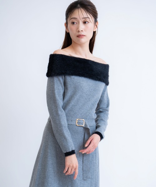NOELA（ノエラ） ワンピース フェザートリム配色ドッキングワンピース