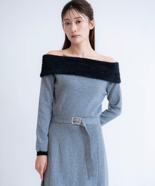 NOELA（ノエラ） ワンピース フェザートリム配色ドッキングワンピース