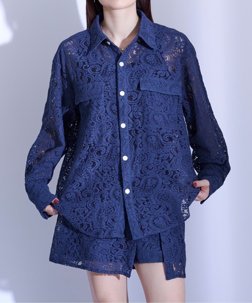 「Ellno Loset」 長袖シャツ LARGE パープル系その他 メンズ_画像6