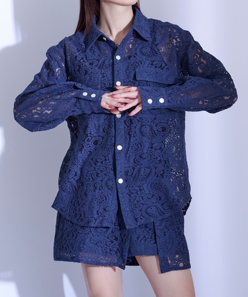 「Ellno Loset」 長袖シャツ LARGE パープル系その他 メンズ_画像7