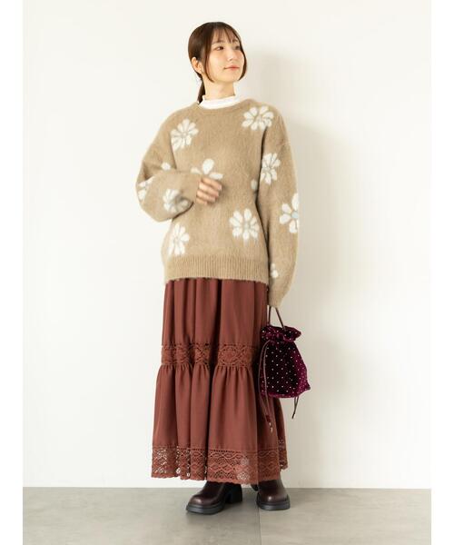 Te chichi TERRASSE ニット セーター 起毛花柄ジャカードニットプル