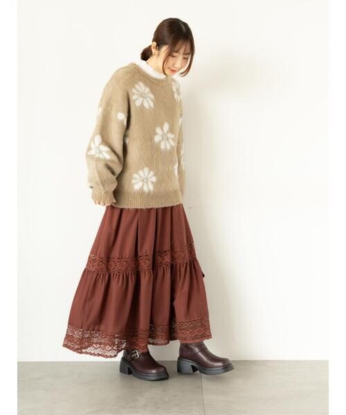Te chichi TERRASSE ニット セーター 起毛花柄ジャカードニットプル