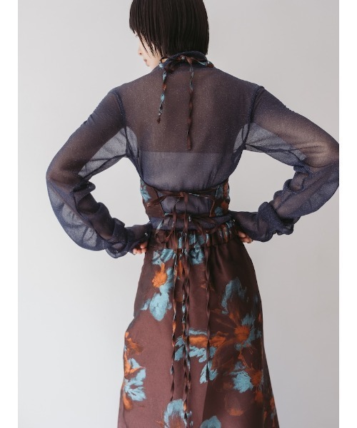 sahara フラワージャガードパイピングドレス ブラック Flower Jacquard Piping Dress – MARTE