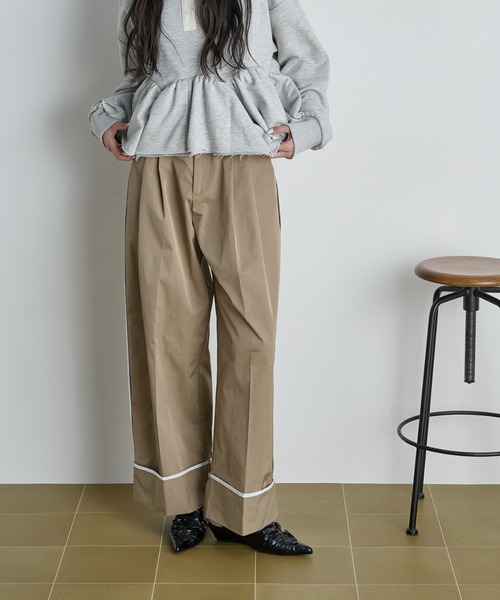 THE Yon ワイドパンツ チノパン サイドラインロールアップタックパンツ