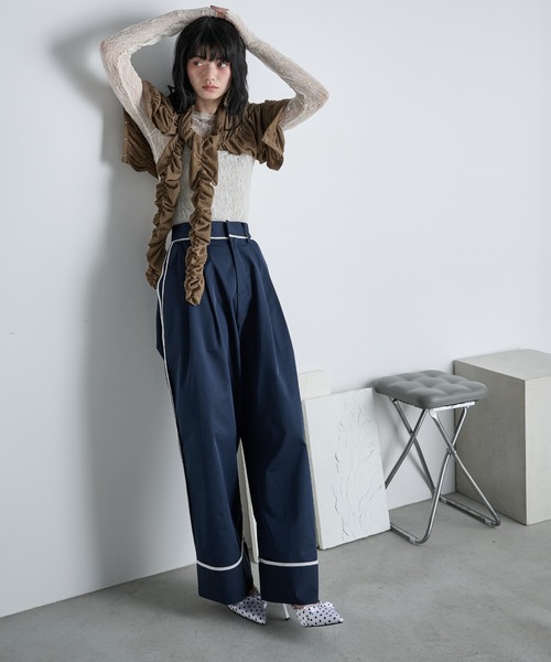 THE Yon ワイドパンツ チノパン サイドラインロールアップタックパンツ
