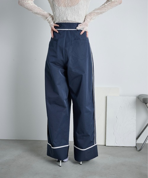 THE Yon ワイドパンツ チノパン サイドラインロールアップタックパンツ