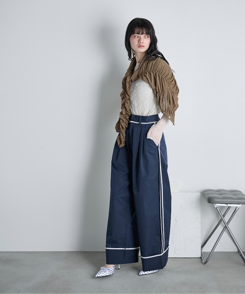 THE Yon ワイドパンツ チノパン サイドラインロールアップタックパンツ