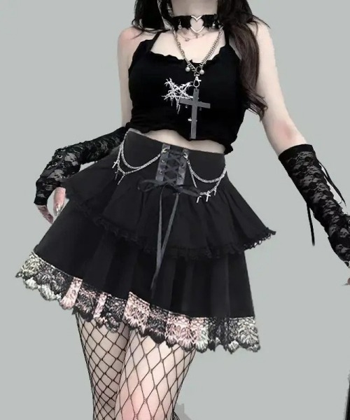 gossip!ロサンゼルス スカート 「Y2Kガーリー」レトロレースフリル