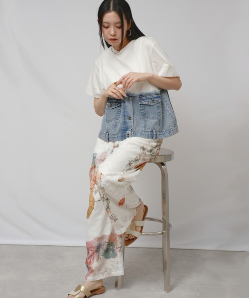 tシャツ デニムドッキングTOPS レディースの画像