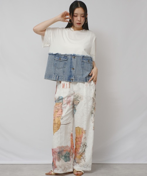 tシャツ デニムドッキングTOPS レディースの画像