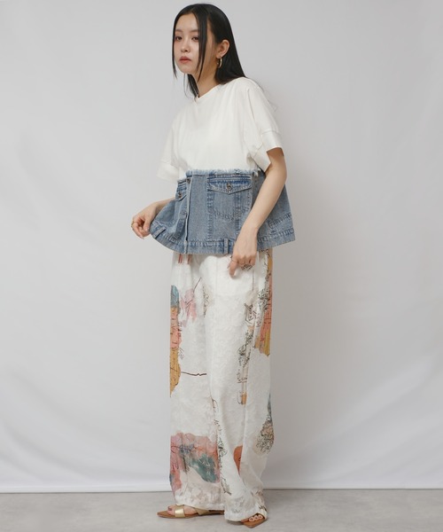 tシャツ デニムドッキングTOPS レディースの画像