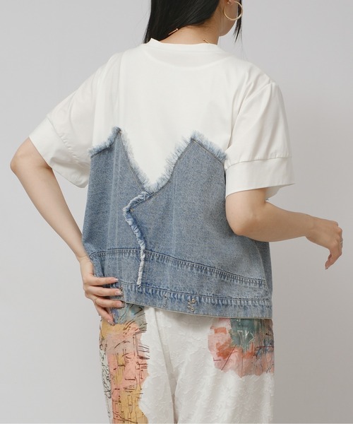 tシャツ デニムドッキングTOPS レディースの画像