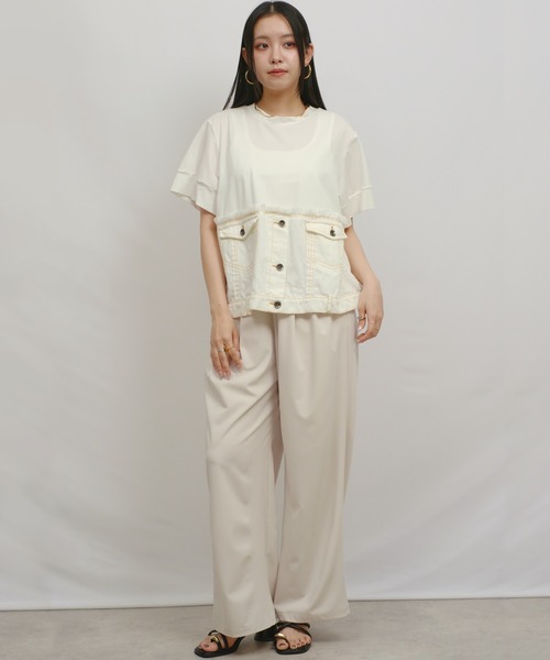 tシャツ デニムドッキングTOPS レディースの画像
