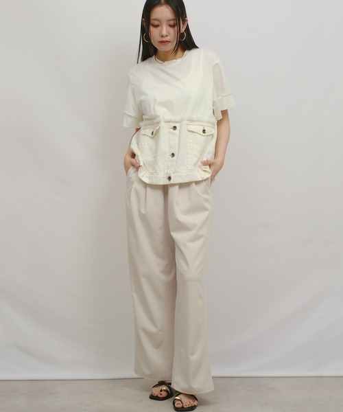 tシャツ デニムドッキングTOPS レディースの画像