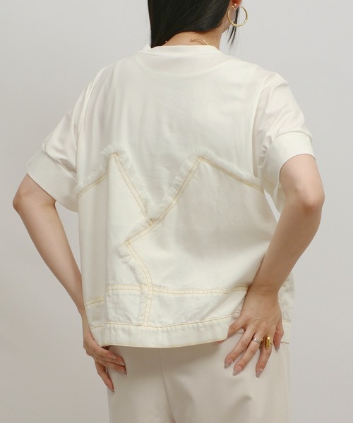 tシャツ デニムドッキングTOPS レディースの画像