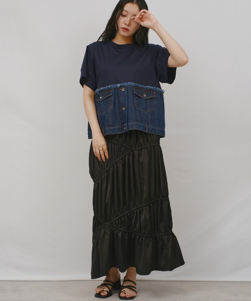 tシャツ デニムドッキングTOPS レディースの画像