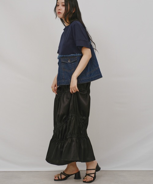 tシャツ デニムドッキングTOPS レディースの画像