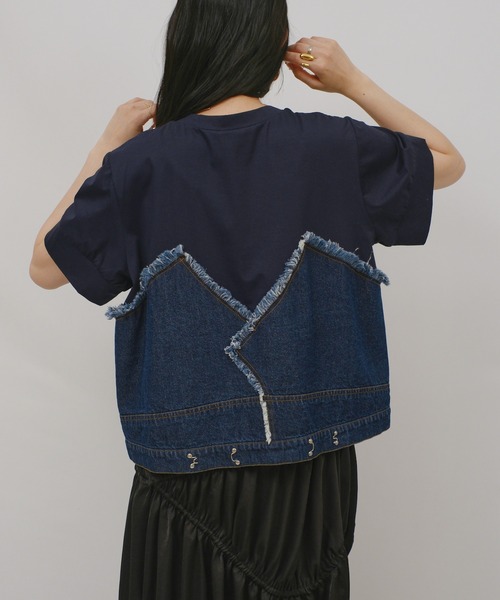 tシャツ デニムドッキングTOPS レディースの画像