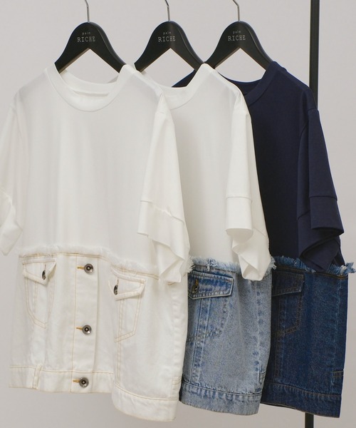 tシャツ デニムドッキングTOPS レディースの画像