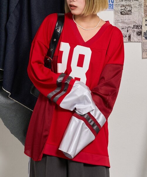 「etsinta」 長袖カットソー ONE SIZE レッド レディース_画像4