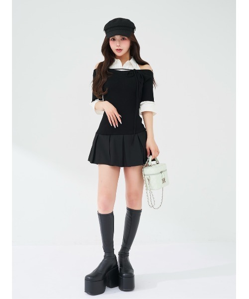Darich（ダーリッチ） ワンピース シャツドッキングオフショルプリーツ