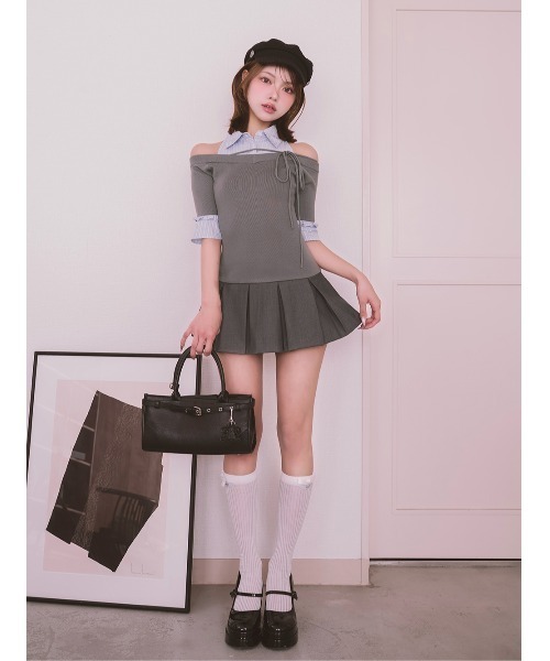 Darich（ダーリッチ） ワンピース シャツドッキングオフショルプリーツ