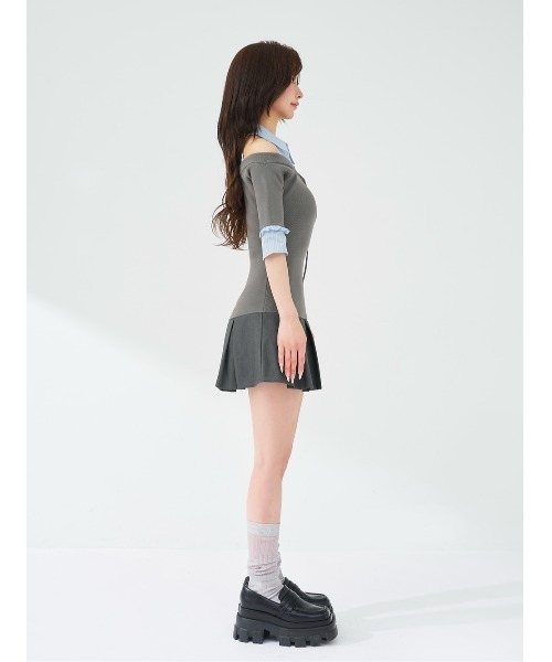 Darich シャツドッキングプリーツミニワンピース　FL シャツドッキングプリーツニットミニワンピース – Darich
