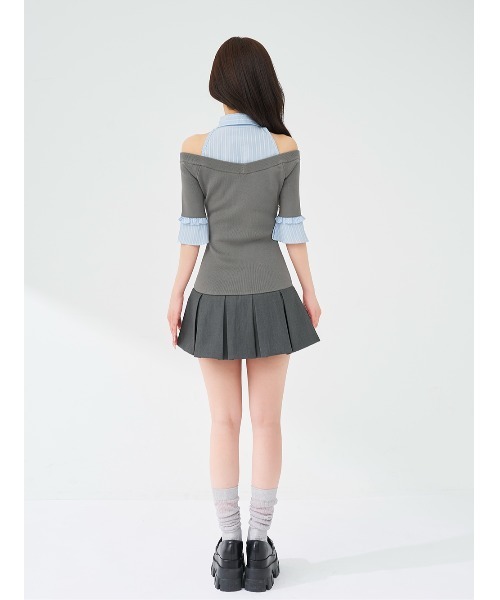 Darich（ダーリッチ） ワンピース シャツドッキングオフショルプリーツ