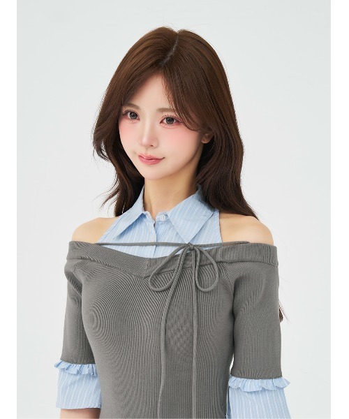 Darich（ダーリッチ） ワンピース シャツドッキングオフショルプリーツ