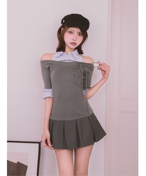 Darich（ダーリッチ） ワンピース シャツドッキングオフショルプリーツ
