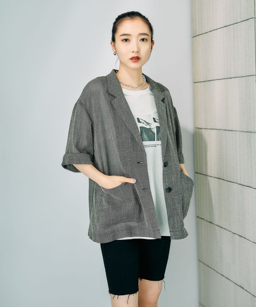 ジャケット テーラードジャケット カラミ織り5分袖ジャケット　657167「KKfashion紹介アイテム」 レディースの画像