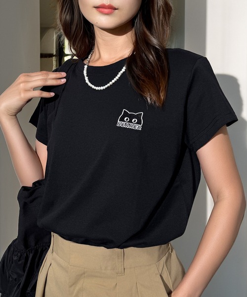 Candlestick tシャツ 半袖 ハーフキャット ロゴ刺繍 コンパクトTシャツ