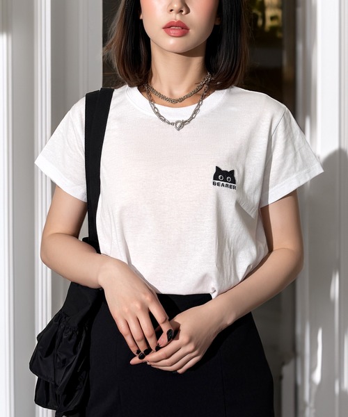 Candlestick tシャツ 半袖 ハーフキャット ロゴ刺繍 コンパクトTシャツ