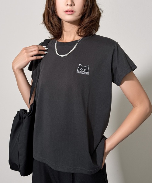 Candlestick tシャツ 半袖 ハーフキャット ロゴ刺繍 コンパクトTシャツ