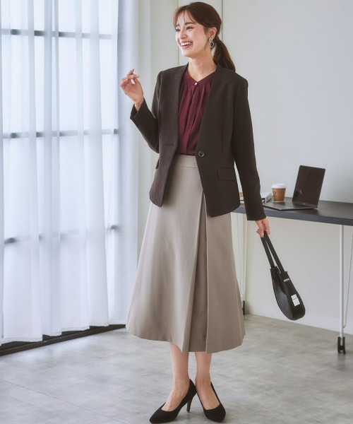 「7days Life Styling」 「LIPRIA」ノーカラージャケット L グレイッシュベージュ レディース_画像9