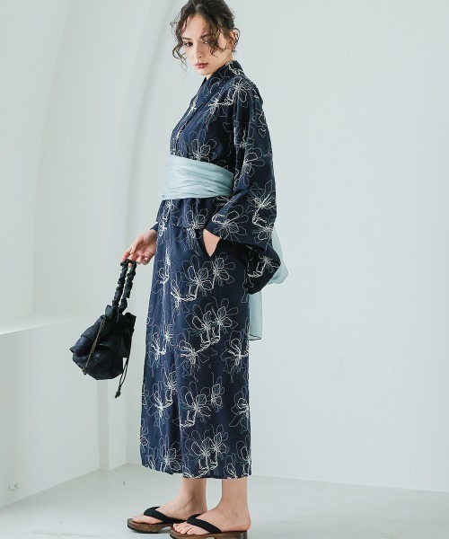 Callarus ゆかた 浴衣 「浴衣」花柄アシメ刺しゅう浴衣セット（簡易