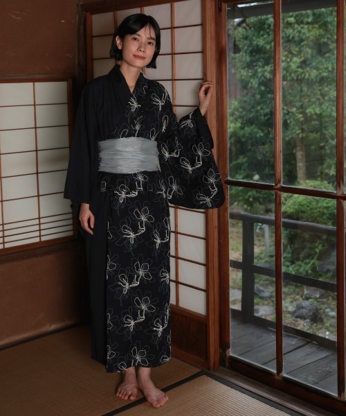 Callarus ゆかた 浴衣 「浴衣」花柄アシメ刺しゅう浴衣セット（簡易