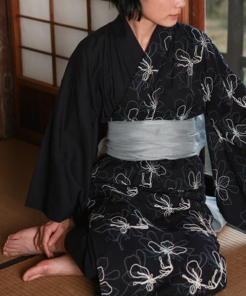 Callarus ゆかた 浴衣 「浴衣」花柄アシメ刺しゅう浴衣セット（簡易