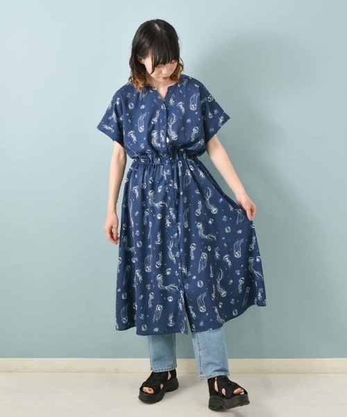 Bleu Bleuet（ブルーブルーエ） ワンピース 半袖 海の生き物総柄 
