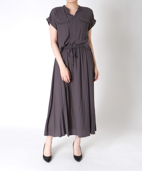 Jines（ジネス） ワンピース 半袖 麻調合繊セパレート風ワンピース