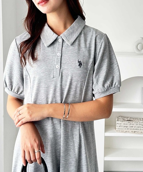 「U.S. POLO ASSN.」 シャツワンピース MEDIUM 杢グレー レディース_画像6