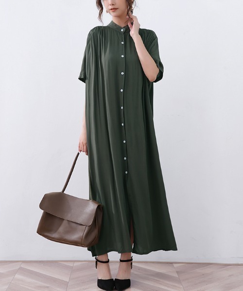 品質満点 シャツワンピース スタンドカラーロングワンピース : ZOZOTOWN ワンピース
