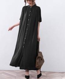 Eam-レディースブラックカラーブロックロングシャツドレス、スタンドカラー、ノースリーブ、ルーズフィット、春のファッション、夏、新しい、1df7540、2024 シャツワンピース スタンドカラーロングワンピース : ZOZOTOWN