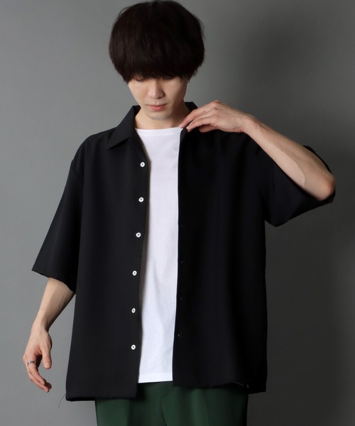 シャツ ブラウス メンズ Polyester tropical Oversize open Collar shirt/日本製 ポリトロ ドレープ オー｜zozo｜25