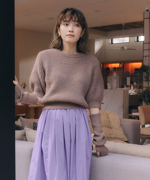 ニット セーター Ｐｅｔｉｔｅカラーパフスリーブニット レディース SAISON DE PAPILLON ニット セーター 配色カラー二の腕カバー