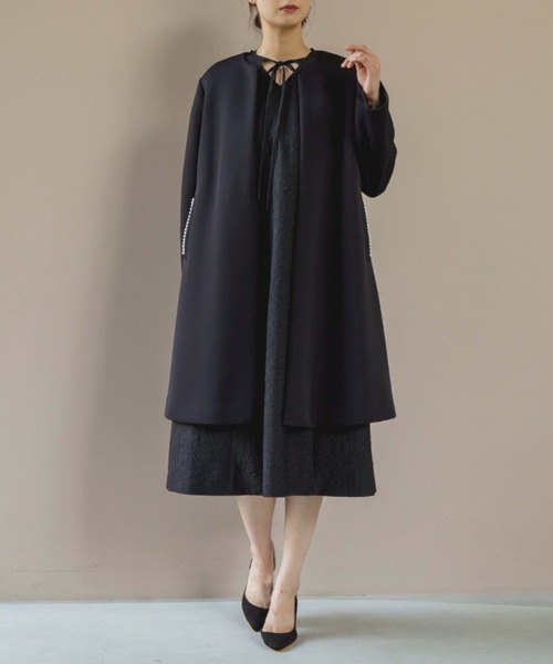 kaene（カエン） ノーカラーコート コート パールボンディングコート