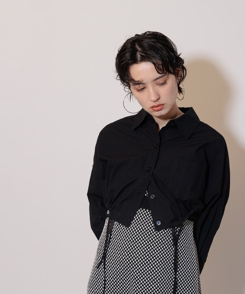 litmus クロップドシャツ Limue ブラウス シャツ ドロストクロップドシャツ レディース
