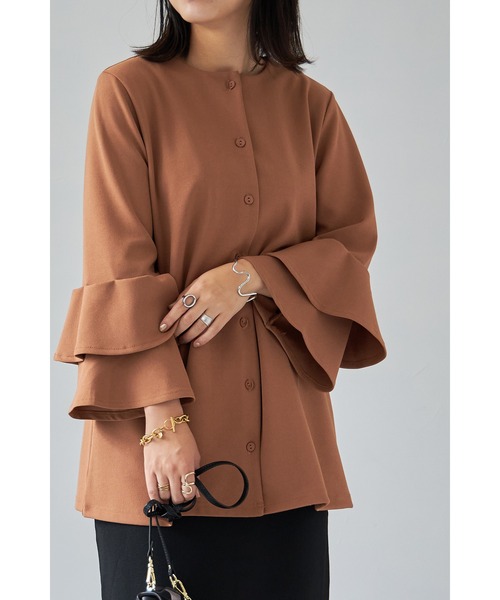 each alchemist ジャケット ノーカラージャケット ラッフルスリーブ